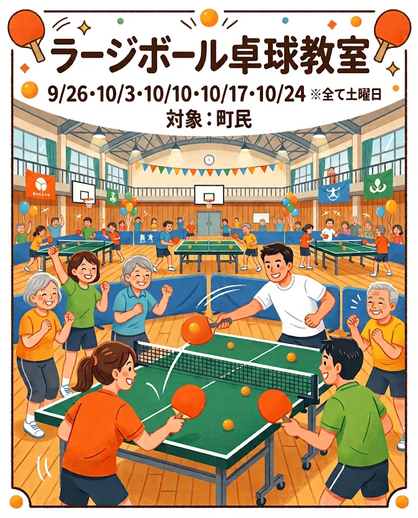 【9月26日(土)~10月24日(土)】ラージボール卓球教室